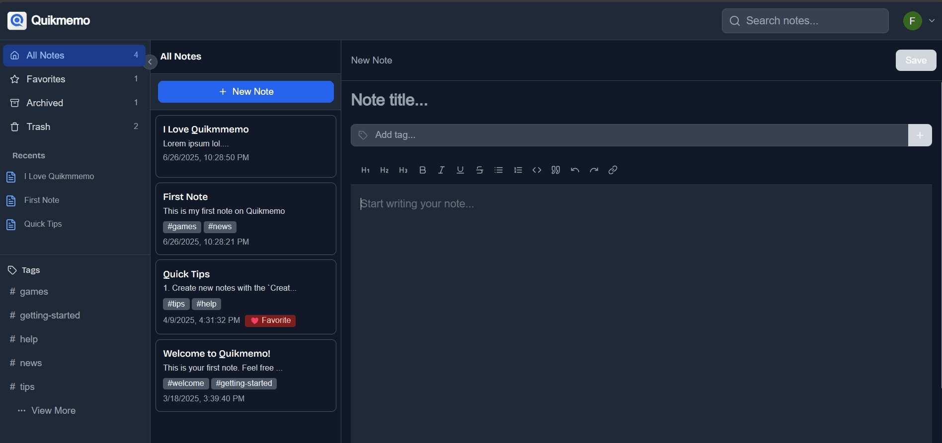QuikMemo Demo